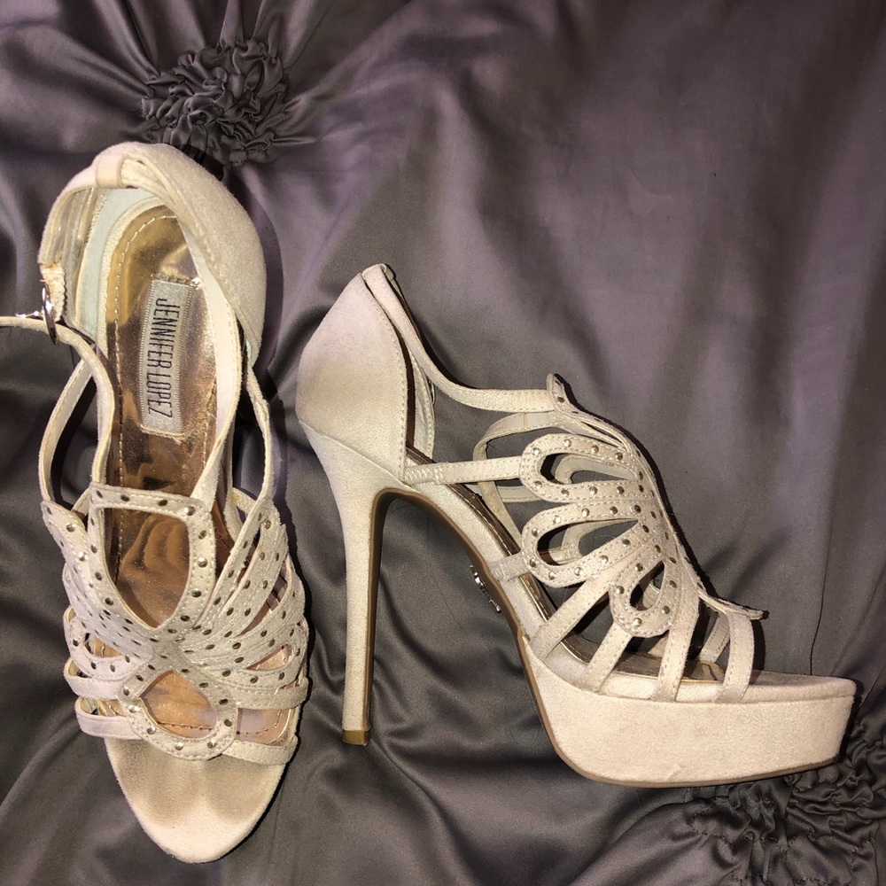 Nude faux suede heels